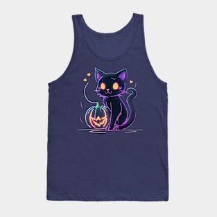 neon cat pumpkin Tank Top